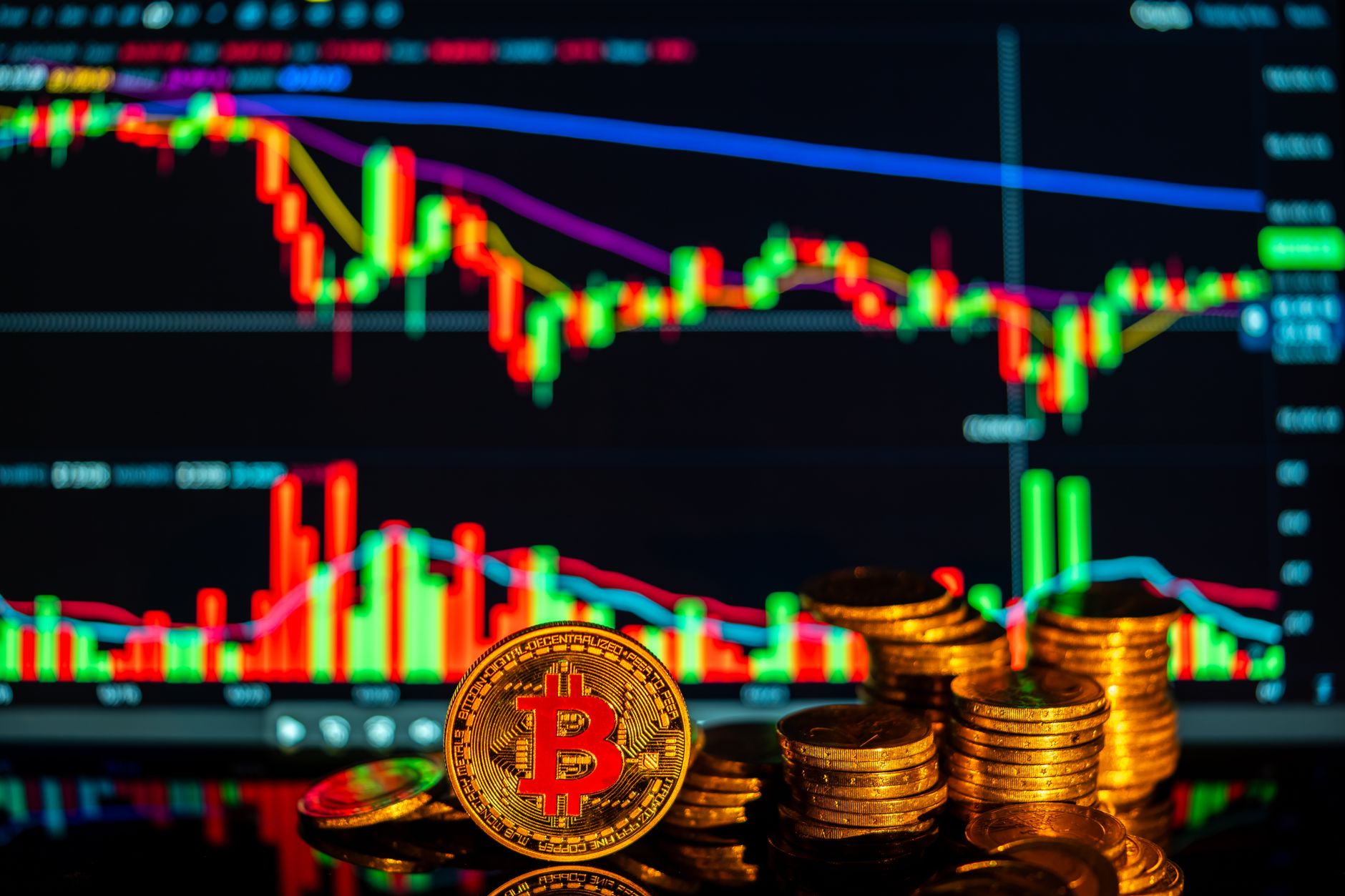Red crypto market chart showing sharp price decline during liquidation event