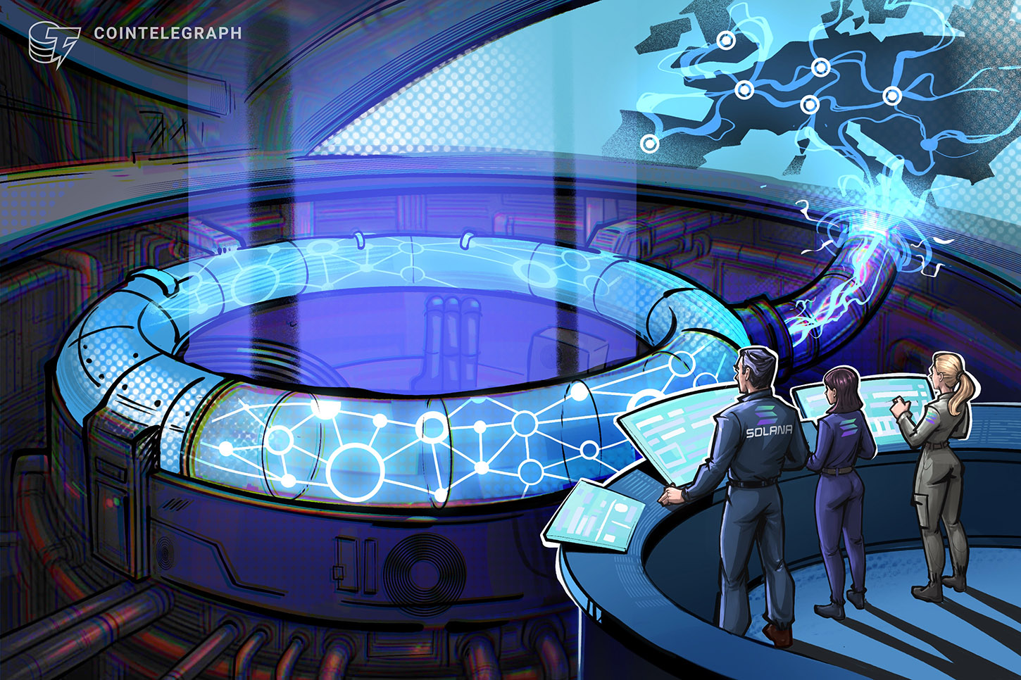 Abstract visualization of a blockchain network with interconnected nodes